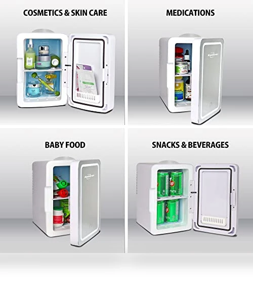 Mini Fridge with Lighted Makeup Mirror - 6L Portable Cooler for Skincare — Mini Fridges, Koolatron