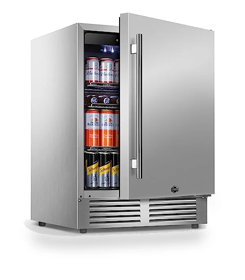 Outdoor Refrigerator 24 Inch Wide, Stainless Steel Beverage Refrigerator 176 Can — Mini Fridges, Tylza