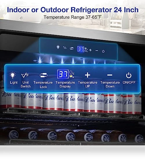 Outdoor Refrigerator 24 Inch Wide, Stainless Steel Beverage Refrigerator 176 Can — Mini Fridges, Tylza