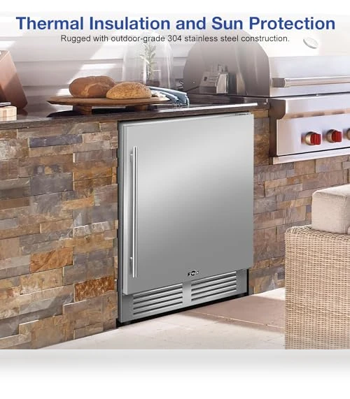 Outdoor Refrigerator 24 Inch Wide, Stainless Steel Beverage Refrigerator 176 Can — Mini Fridges, Tylza
