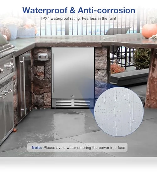 Outdoor Refrigerator 24 Inch Wide, Stainless Steel Beverage Refrigerator 176 Can — Mini Fridges, Tylza