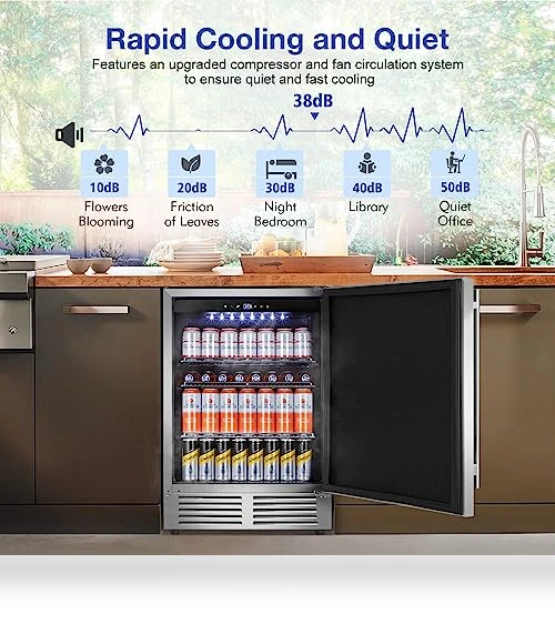 Outdoor Refrigerator 24 Inch Wide, Stainless Steel Beverage Refrigerator 176 Can — Mini Fridges, Tylza
