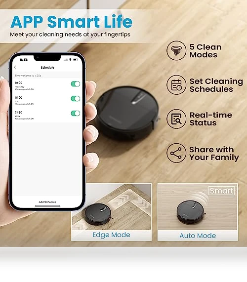 Robot Vacuum Cleaner with 3000Pa Suction, APP/Voice Control, Self-Charging — Smart Cleaning Robots, ROPVACNIC