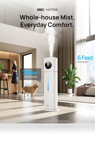Smart Humidifier Large Room 700 ft², 100H Cool Mist Air Humidifiers for Bedroom — Air Moisture Control, Dreo
