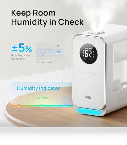 Smart Quiet Cool Mist Humidifier for Large Room, 5L with Alexa/Google — Air Moisturizers, Dreo