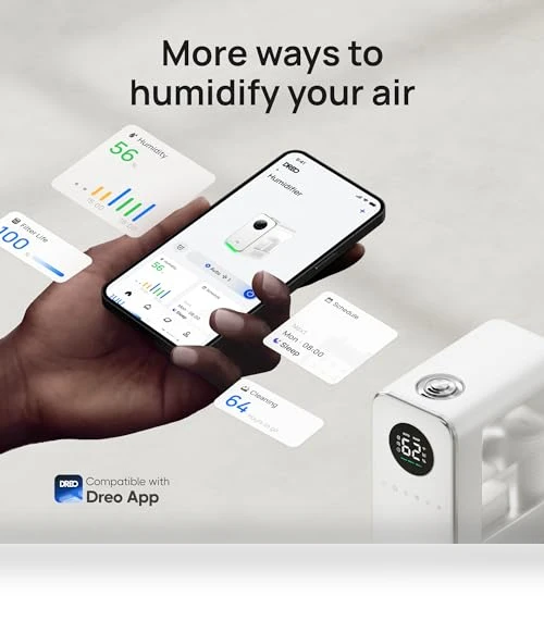 Smart Quiet Cool Mist Humidifier for Large Room, 5L with Alexa/Google — Air Moisturizers, Dreo