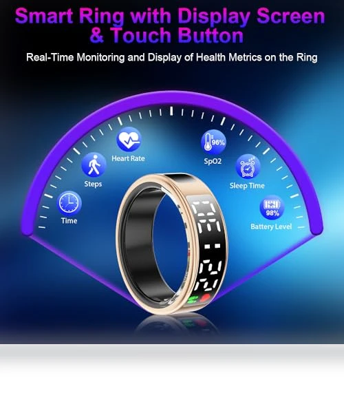 Smart Ring Health Tracker with Display Screen & Touch Button — Wearable Accessories
