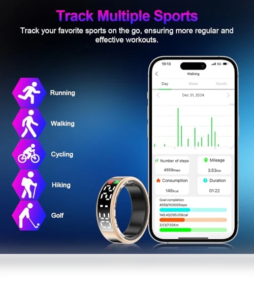 Smart Ring Health Tracker with Display Screen & Touch Button — Wearable Accessories