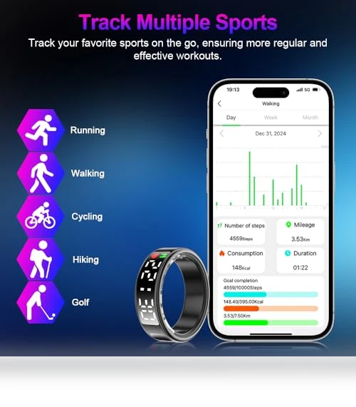 Smart Ring Health Tracker with Display Screen & Touch Button — Smart Rings