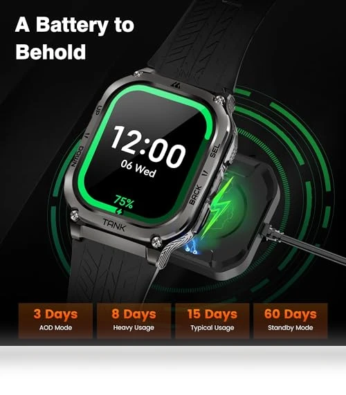 Smart Watch with 60 Days Battery, 5ATM Waterproof, AMOLED Display — Smartwatches, AMAZTIM