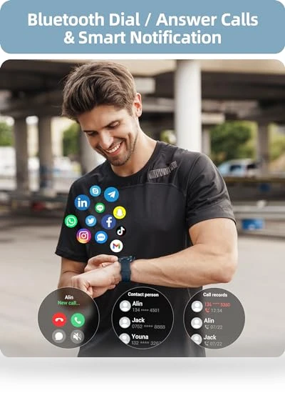 Smart Watch with Call Function, Fitness Tracker, Heart Rate Monitor, IP68 Waterproof — Smartwatches, Parsonver