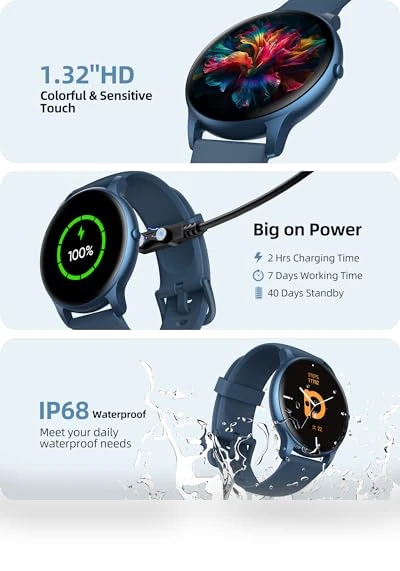Smart Watch with Call Function, Fitness Tracker, Heart Rate Monitor, IP68 Waterproof — Smartwatches, Parsonver