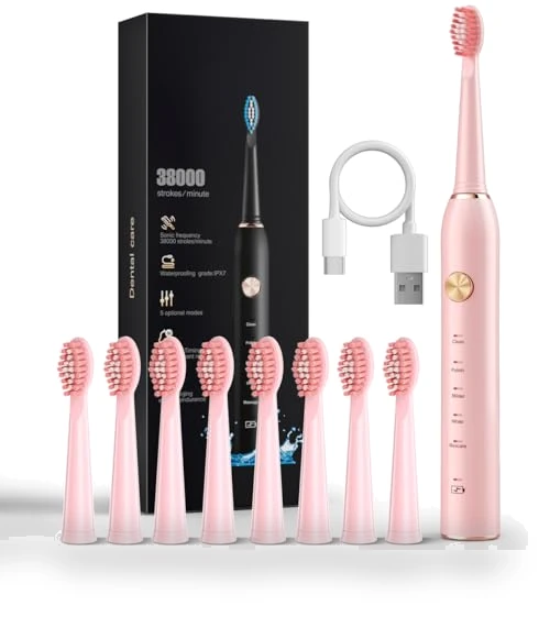 Sonic Electric Toothbrush for Adults, Smart Cleaning and Whitening, 5 Modes Selection 38000VPM Rechargeable — Ultrasonic, AJELU