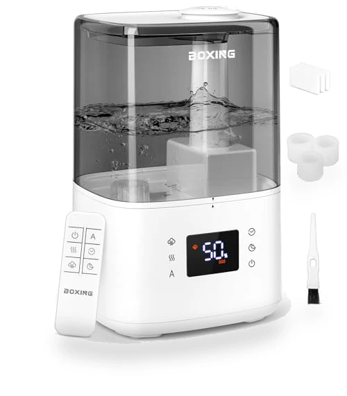 Warm and Cool Mist Humidifier with Remote, 4.5L — Air Moisture Control, BOXING