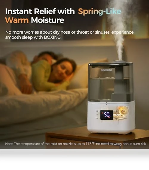 Warm and Cool Mist Humidifier with Remote, 4.5L — Air Moisture Control, BOXING
