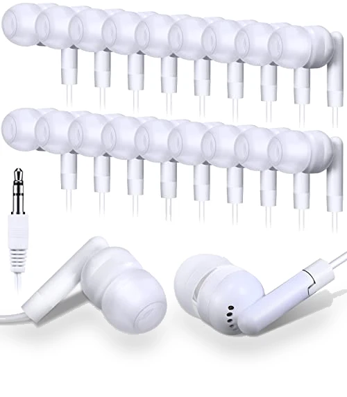 100 Pack Wired Earbuds Bulk for Classroom, No Microphone, 3.5MM Jack — In-Ear Headphones, Kanayu