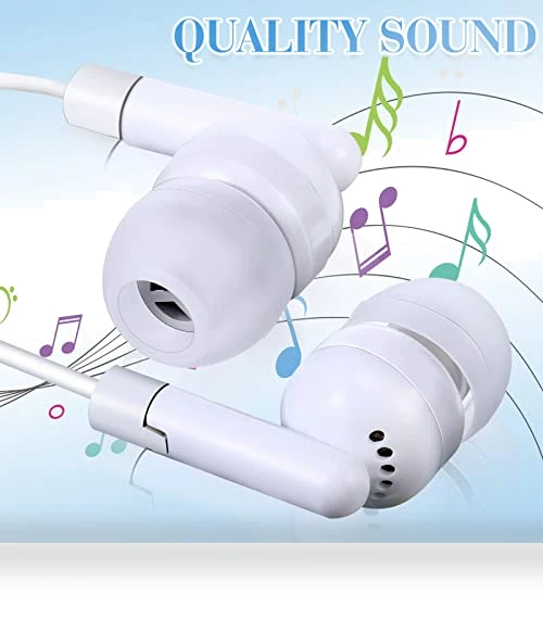 100 Pack Wired Earbuds Bulk for Classroom, No Microphone, 3.5MM Jack — In-Ear Headphones, Kanayu