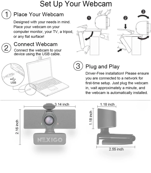 1080P Webcam with Microphone, Adjustable FOV, Zoom & Privacy Cover — Video Cameras, NexiGo