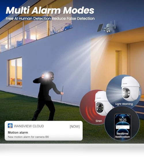 2K Outdoor Security Camera with Solar Power, 360° Viewing, Human Detection — Smart Home Security, cinnado