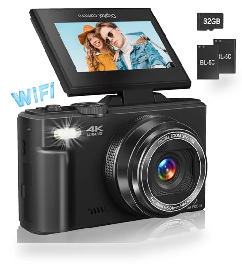 4K Vlogging Camera with Flip Screen and 18X Digital Zoom — Compact Digital Cameras, Gavonde