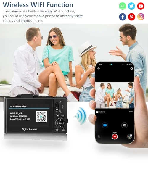 4K Vlogging Camera with Flip Screen and 18X Digital Zoom — Compact Digital Cameras, Gavonde