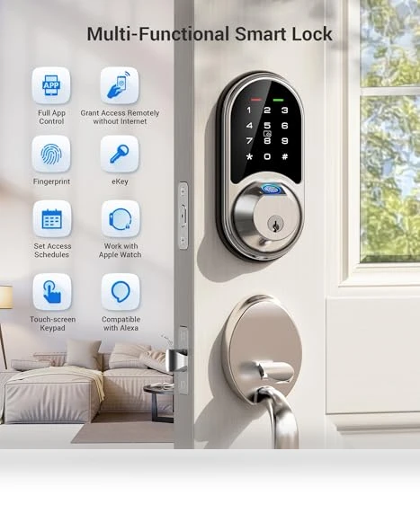 7-in-1 Smart Door Lock with Fingerprint, App Control, and Keypad — Keyless Entry, Veise