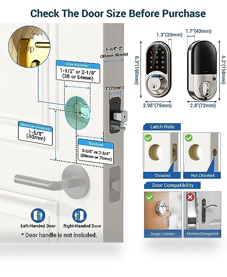 7-in-1 Smart Door Lock with Fingerprint, App Control, and Keypad — Keyless Entry, Veise