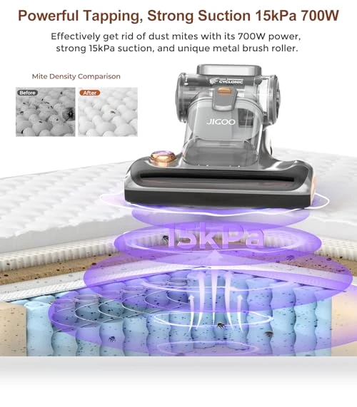 Bed Vacuum Cleaner with UV-C Light, 15Kpa Suction, 700W Powerful Double Cup Handheld Vacuums — Vacuums, JIGOO