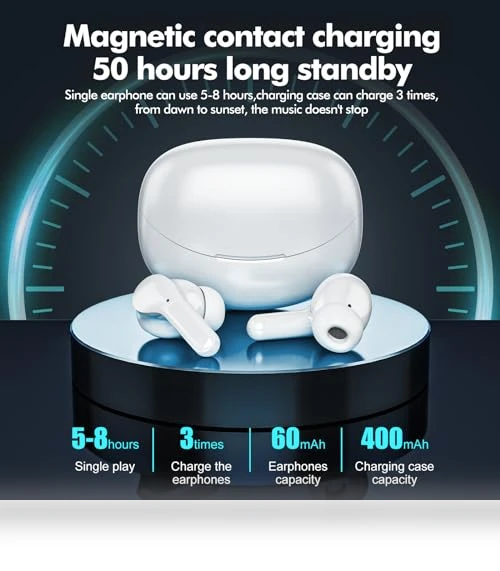 Bluetooth 5.3 Wireless Earbuds with ENC Noise Cancelling Mic — In-Ear Headphones, Bcaikair