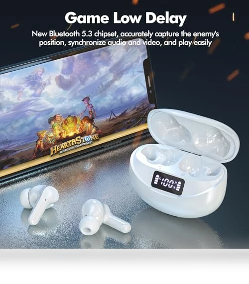 Bluetooth 5.3 Wireless Earbuds with ENC Noise Cancelling Mic — In-Ear Headphones, Bcaikair