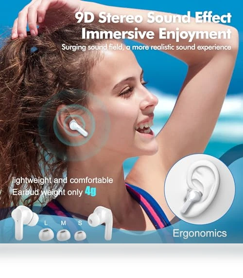 Bluetooth 5.3 Wireless Earbuds with ENC Noise Cancelling Mic — In-Ear Headphones, Bcaikair