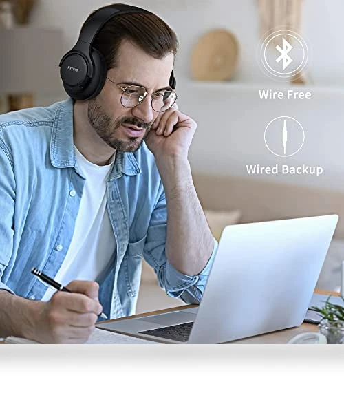 Bluetooth Headphones Over Ear, 65 Hours Playtime with Deep Bass — In-Ear Headphones, KVIDIO