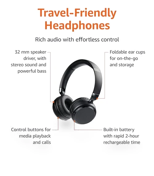 Bluetooth Headphones with Microphone, Wireless, On Ear, 35 Hour Playtime, Foldable — In-Ear Headphones, Amazon