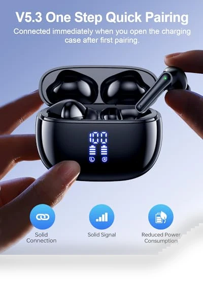 Bluetooth Wireless Earbuds with Deep Bass, 40H Playtime, IPX7 Waterproof — In-Ear Headphones, Daximen