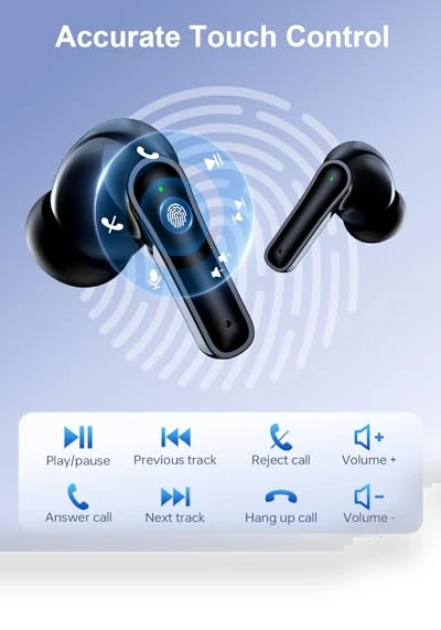 Bluetooth Wireless Earbuds with Deep Bass, 40H Playtime, IPX7 Waterproof — In-Ear Headphones, Daximen
