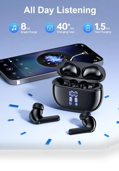 Bluetooth Wireless Earbuds with Deep Bass, 40H Playtime, IPX7 Waterproof — In-Ear Headphones, Daximen