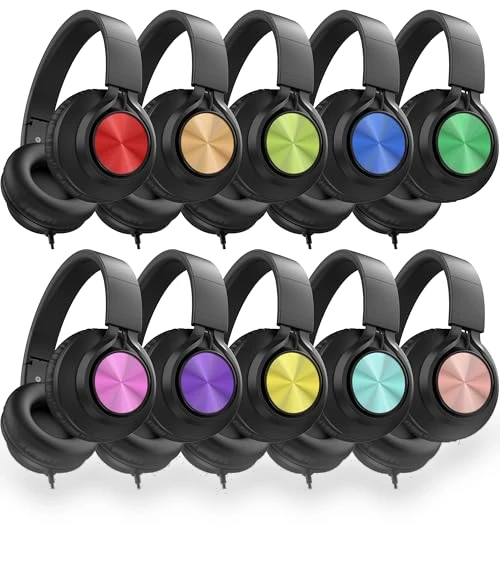 Classroom Headphones Bulk 10 Pack - Kids Wired Headphones with Microphone — In-Ear Headphones, AILIHEN