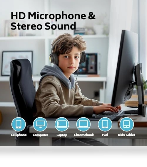 Classroom Headphones Bulk 10 Pack - Kids Wired Headphones with Microphone — In-Ear Headphones, AILIHEN