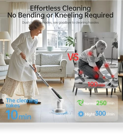 Cordless Electric Spin Scrubber with 8 Replaceable Heads — Brushes, DEPURE