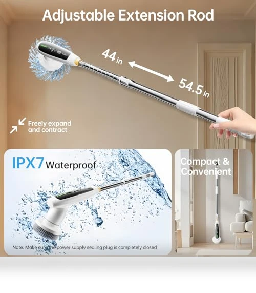 Cordless Electric Spin Scrubber with 8 Replaceable Heads — Brushes, DEPURE