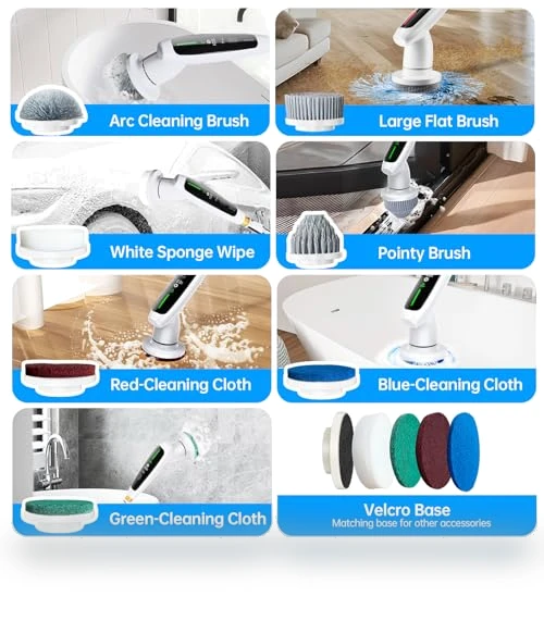 Cordless Electric Spin Scrubber with 8 Replaceable Heads — Brushes, DEPURE