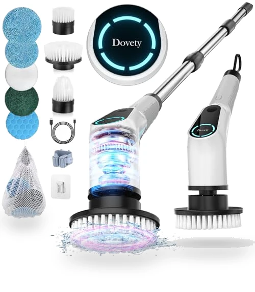 Cordless Electric Spin Scrubber with 8 Replaceable Brush Heads — Brushes, Dovety