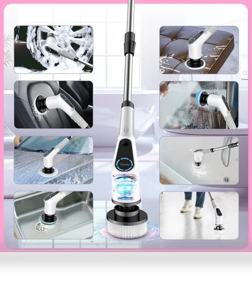 Cordless Electric Spin Scrubber with 8 Replaceable Brush Heads — Brushes, Dovety