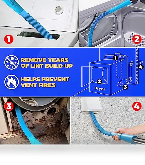 Dryer Vent Cleaner Kit with Vacuum Hose Attachment and Brush — Sweepers, Holikme