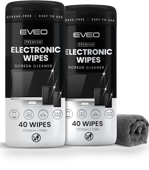 Electronic Screen Cleaner Wipes [2 Pack x40] with Microfiber Cloth — Display Shields, EVEO