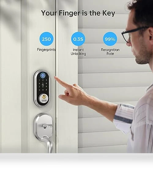 Fingerprint Electronic Deadbolt Door Lock with Keypad and Bluetooth — Smart Home Security, SMONET