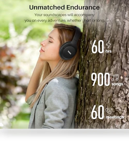 Hybrid Active Noise Cancelling Headphones, Wireless Over Ear Bluetooth Headset, 60H Playtime, Hi-Res Audio — In-Ear Headphones, TOZO