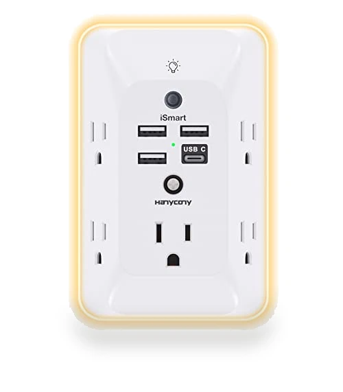 Outlet Extender with Night Light, Multi Plug Outlet, USB Wall Charger Surge Protector — Power Solutions & Surge Protection, HANYCONY