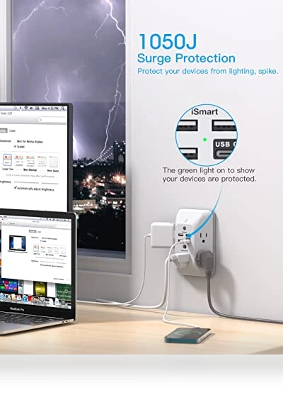 Outlet Extender with Night Light, Multi Plug Outlet, USB Wall Charger Surge Protector — Power Solutions & Surge Protection, HANYCONY