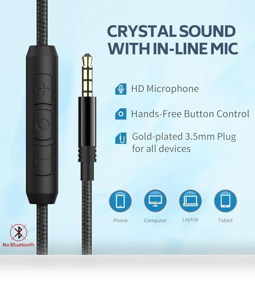 Over-Ear Wired Headphones with Microphone, Noise Isolation — In-Ear Headphones, COOSII